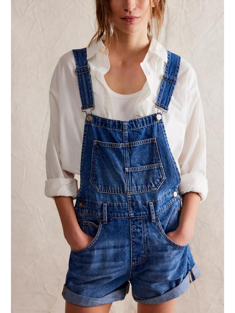Free People We The Free Ziggy Shortall Denim Overalls - Women's XL NWOT